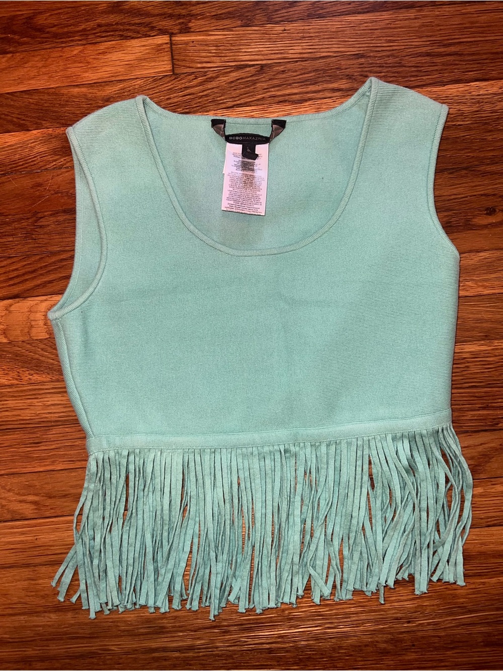 BCBG MaxAzria Fringed Mint Sleeveless Crop Top Size XS